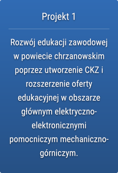 Projekt 1. Rozwój edukacji zawodowej w powiecie chrzanowskim poprzez utworzenie CKZ i rozszerzenie oferty edukacyjnej w obszarze głównym elektryczno- elektronicznymi pomocniczym mechaniczno-górniczym.